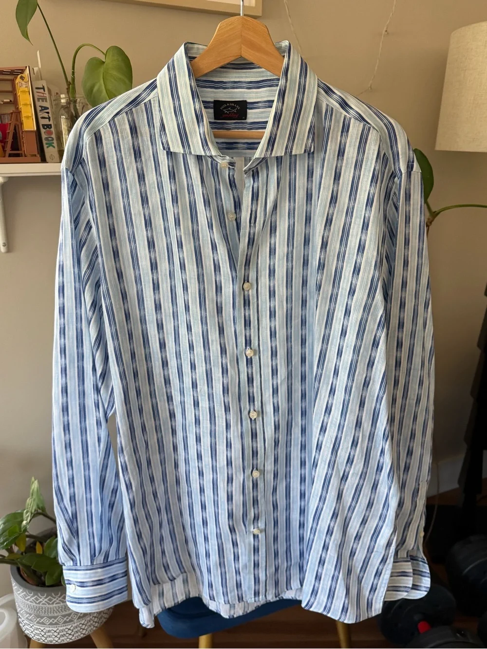 Paul & Shark 100% Linen Blue White Striped Button-Up Shirt - Picture 5 of 7